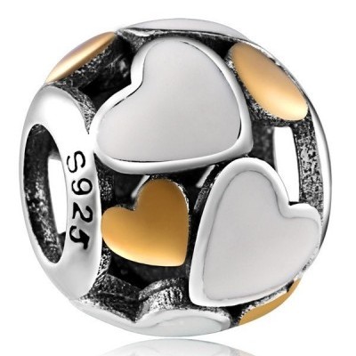 Conta de prata 925 compatível com pandora (corações luminosos)