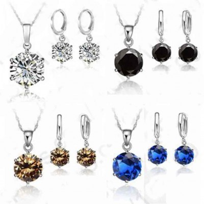 Conjunto brincos e pendente banhados a prata 925 com pedra zircão