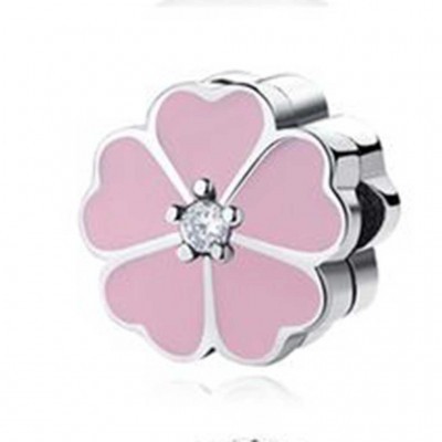Conta compatível com pandora (flor corações rosa) - clip