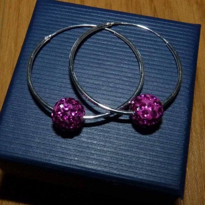Brincos / argolas prata 925 c/ cristais preciosa rosa fucsia