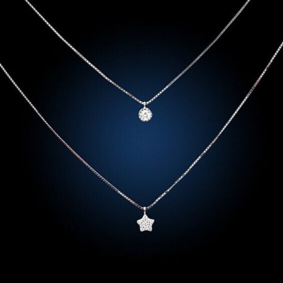 Fio duplo de prata 925 com dois pendentes, pedra zircão + estrela