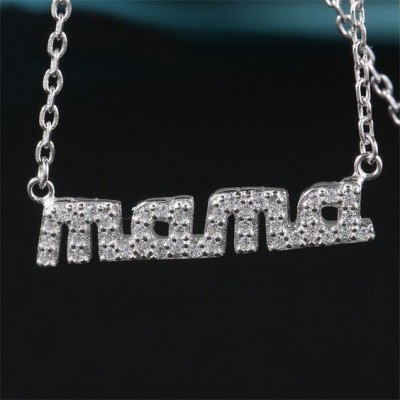 Fio de prata 925 com pendente / pingente de prata 925 com pedras zircão (mama)