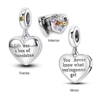 Conta pingente de prata 925 (caixa de bombons)