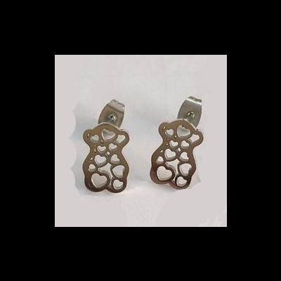 Brincos de aço inoxidável (urso corações)