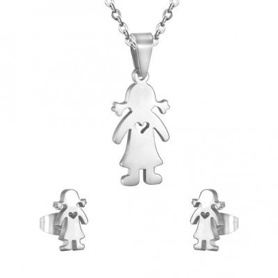 Conjunto pingente / pendente + brincos de aço inoxidável (menina)