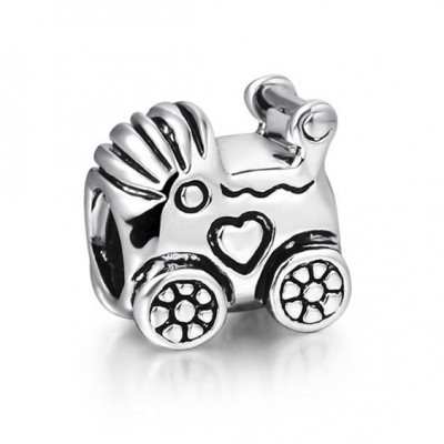 Conta banhada a prata 925 compatível com pandora (carrinho de bebe)