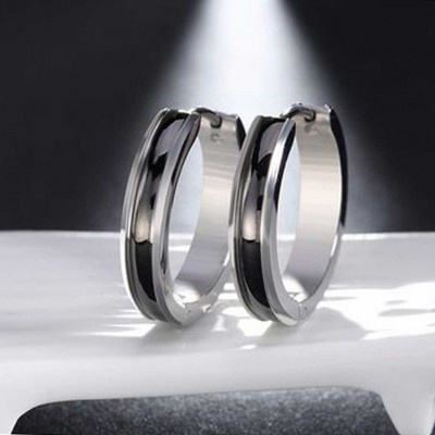 Brincos de aço inoxidável cor prata e preto