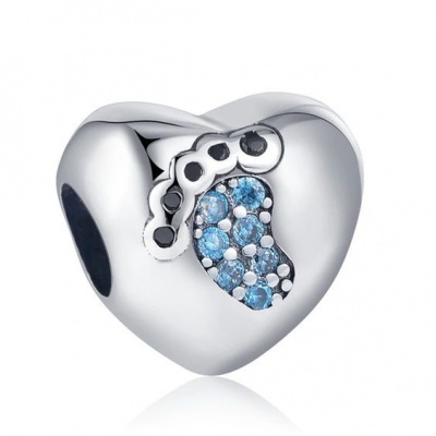 Conta de prata 925 (pegada de bebe - azul)