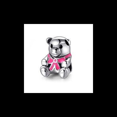 Conta banhada a prata 925 compatível com pandora (Urso de peluche rosa)