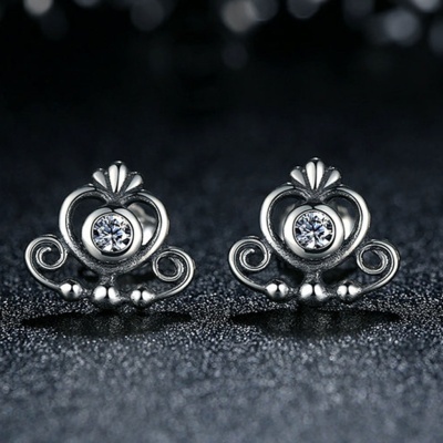 Brincos de prata 925 com pedras zircão (coroa/tiara)