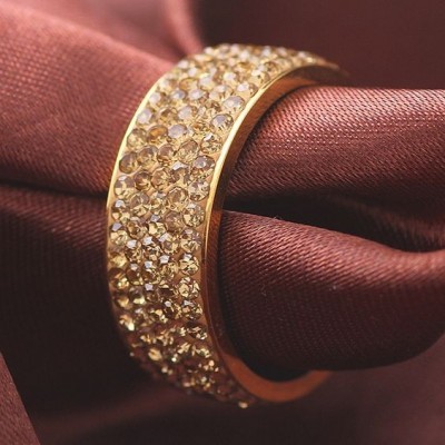 Aliança / Anel de aço inoxidável cor ouro com cristais