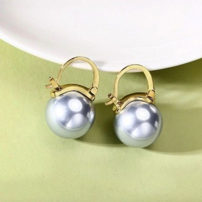 Brincos de aço inoxidável cor Ouro (pérola cinza azulada)