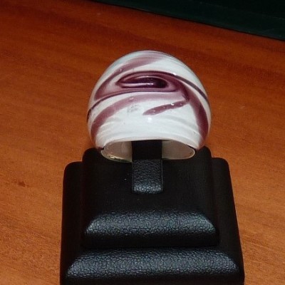 Anel de Cristal Murano Branco / Rosa