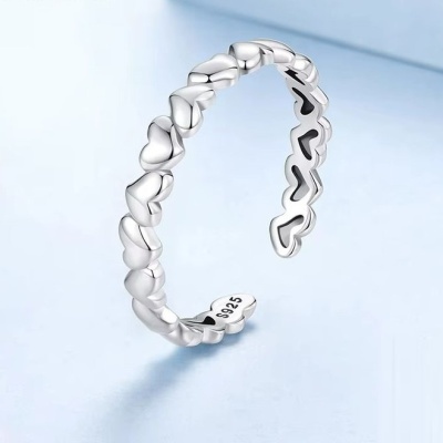 Anel de prata 925  (ajustável) - corações