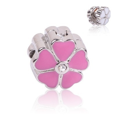 Conta compatível com pandora (flor corações rosa forte) - clip