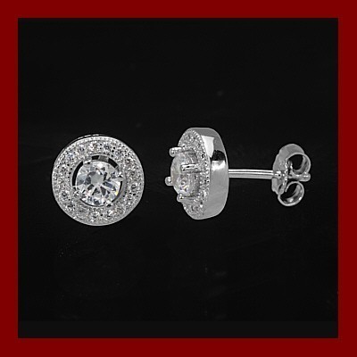 Brincos de prata 925 com pedras zircônia cúbica (redonda)