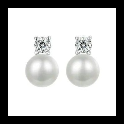 Brincos de prata 925 com pedra Zircônia cúbica e pérola