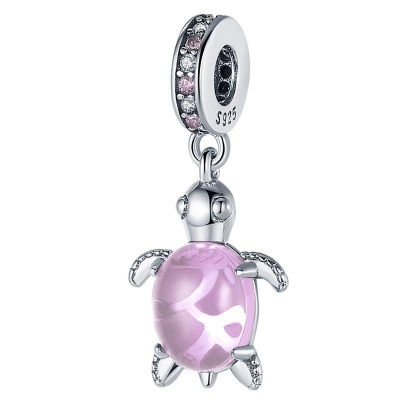 Conta pingente de prata 925 (tartaruga - rosa)