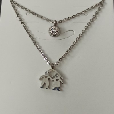 Fio duplo de aço inoxidável com pedra zircão, menino e menina