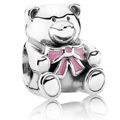 Conta banhada a prata 925 compatível com pandora (Urso rosa)