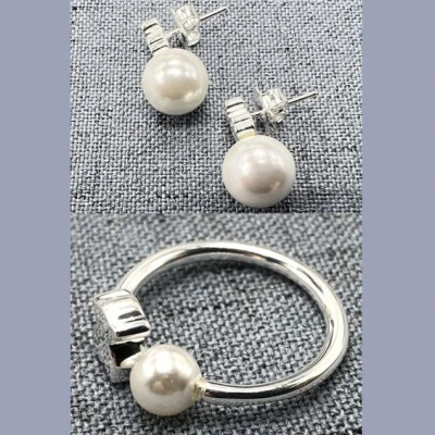 Conjunto de prata 925 com pérola (urso)