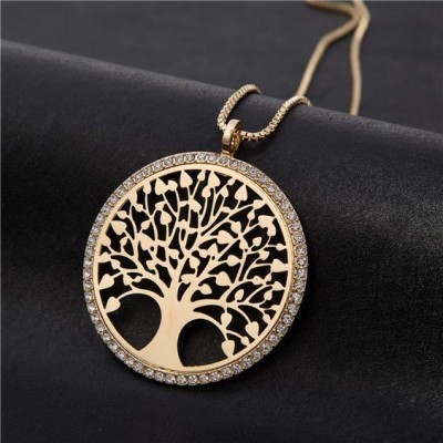 Colar / fio com pingente / pendente árvore da vida e cristais (cor ouro)
