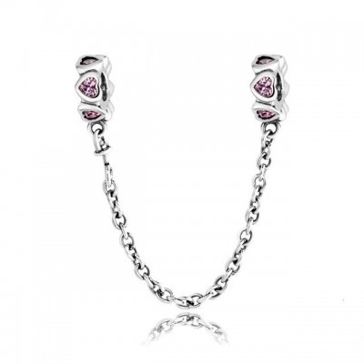 Corrente de prata compatível com pandora (corações rosa)