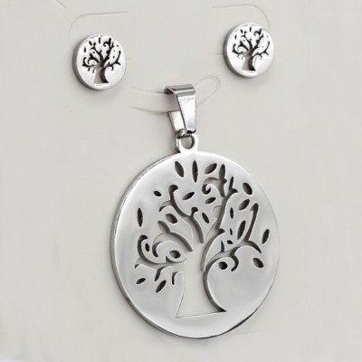 Conjunto brincos e pendente de aço inoxidável (árvore)