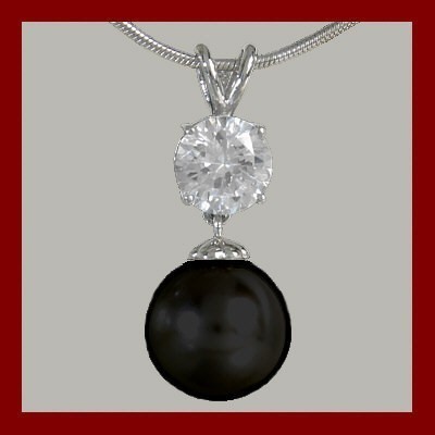 Pendente / Pingente prata 925 com pérola preta e pedra zircão