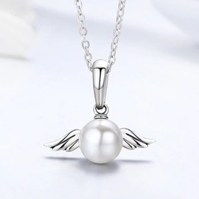 Conta pingente de prata 925 (asas de anjo + pérola)