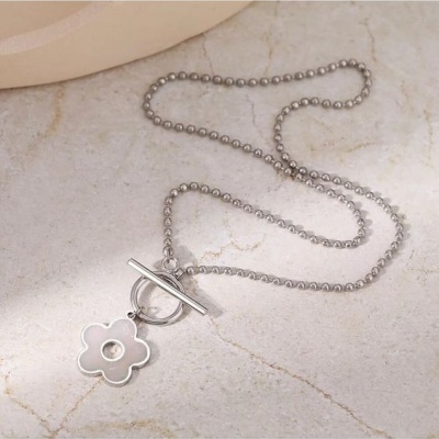 Colar com pingente / pendente de aço inoxidável (flor)