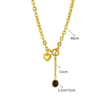Colar com pingente / pendente de aço inoxidável, cor ouro (coração)