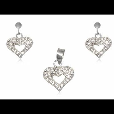 Conjunto brincos e pendente prata 925, cristais brancos