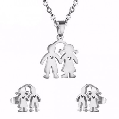 Conjunto pingente / pendente + brincos de aço inoxidável (menino e menina)