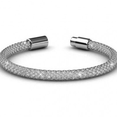 Pulseira de aço inoxidável com cristais