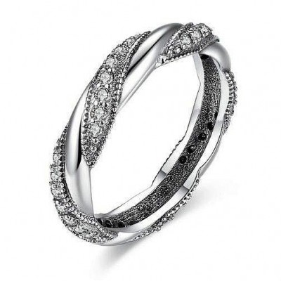 Anel / aliança de prata 925 com pedras zircão compatível com pandora