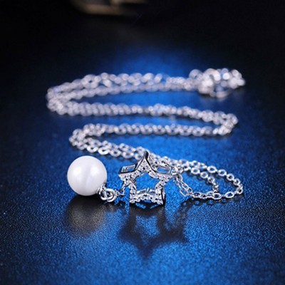 Fio com pendente / pingente de prata 925 (estrela e pérola)