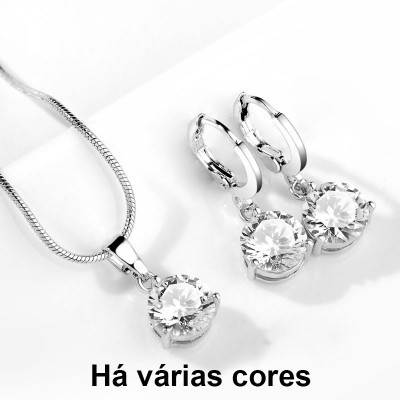 Conjunto brincos e pendente banhado à prata 925, com zircão / zirconica