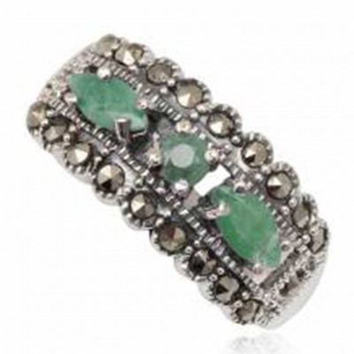 Anel de prata 925 com esmeraldas e marcasita