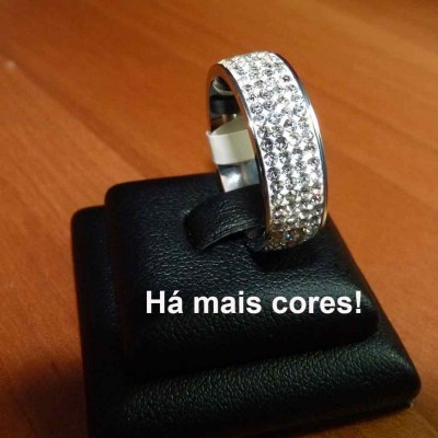 Aliança / anel de aço inoxidável c/ cristais (7mm)