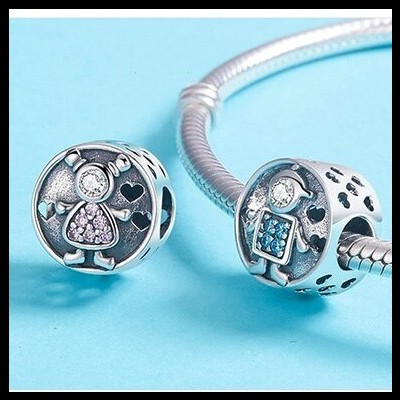Conta de prata 925 compatível com pandora (menina e menino)