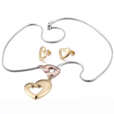 Conjunto pingente / pendente + brincos de aço inoxidável (Tricolor)