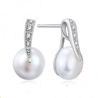 Brincos prata 925 c/ pérola e pedras zircões