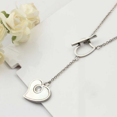 Colar pingente / pendente de aço inoxidável (coração + pedra nacar)