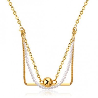 Colar / fio de aço inoxidável cor ouro com pérolas