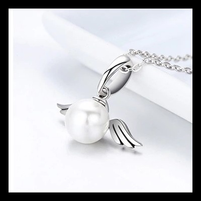 Conta pingente de prata 925 (asas de anjo + pérola)