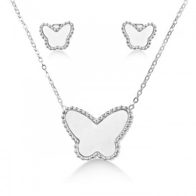 Conjunto brincos e pendente de aço inoxidável (borboleta)