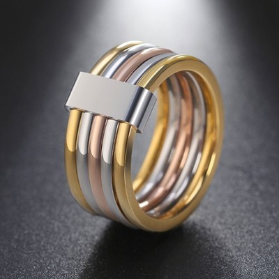 Aliança / anel de aço inoxidável tricolor