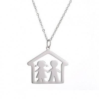 Fio com pingente / pendente de aço inoxidável (casa - menina e menino)