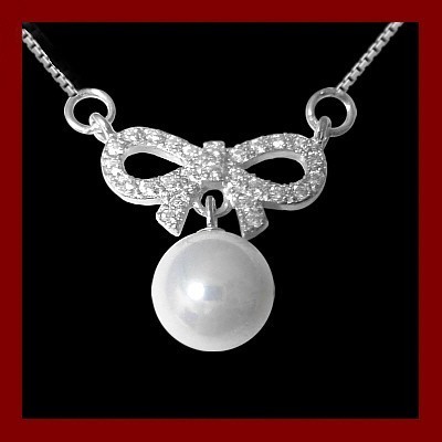 Fio de prata 925 com pendente laço - pérola e pedras zircão